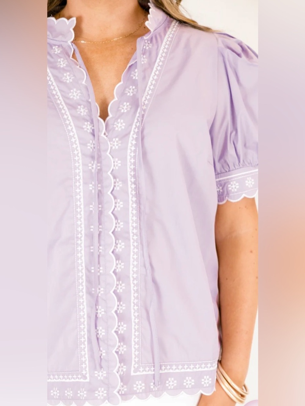 Scalloped Lace-Trim Puff Sleeve Top - Lavender Women's Size 3X - Picture 5 of 10